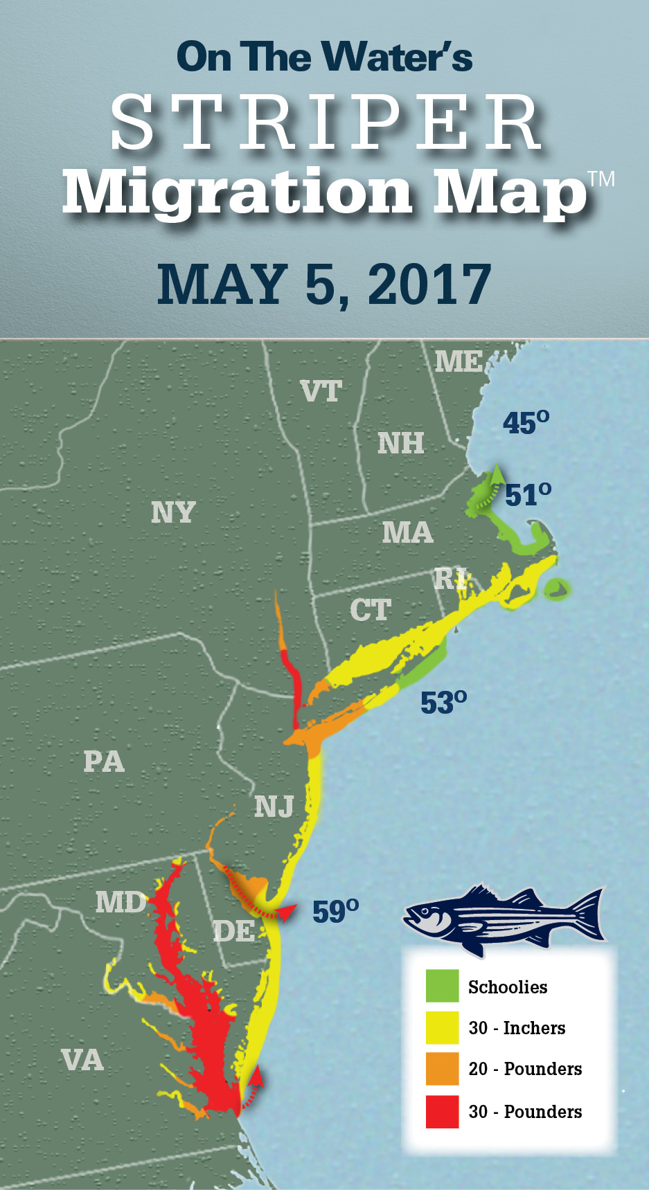 Striper Migration Map May 5, 2017 On The Water
