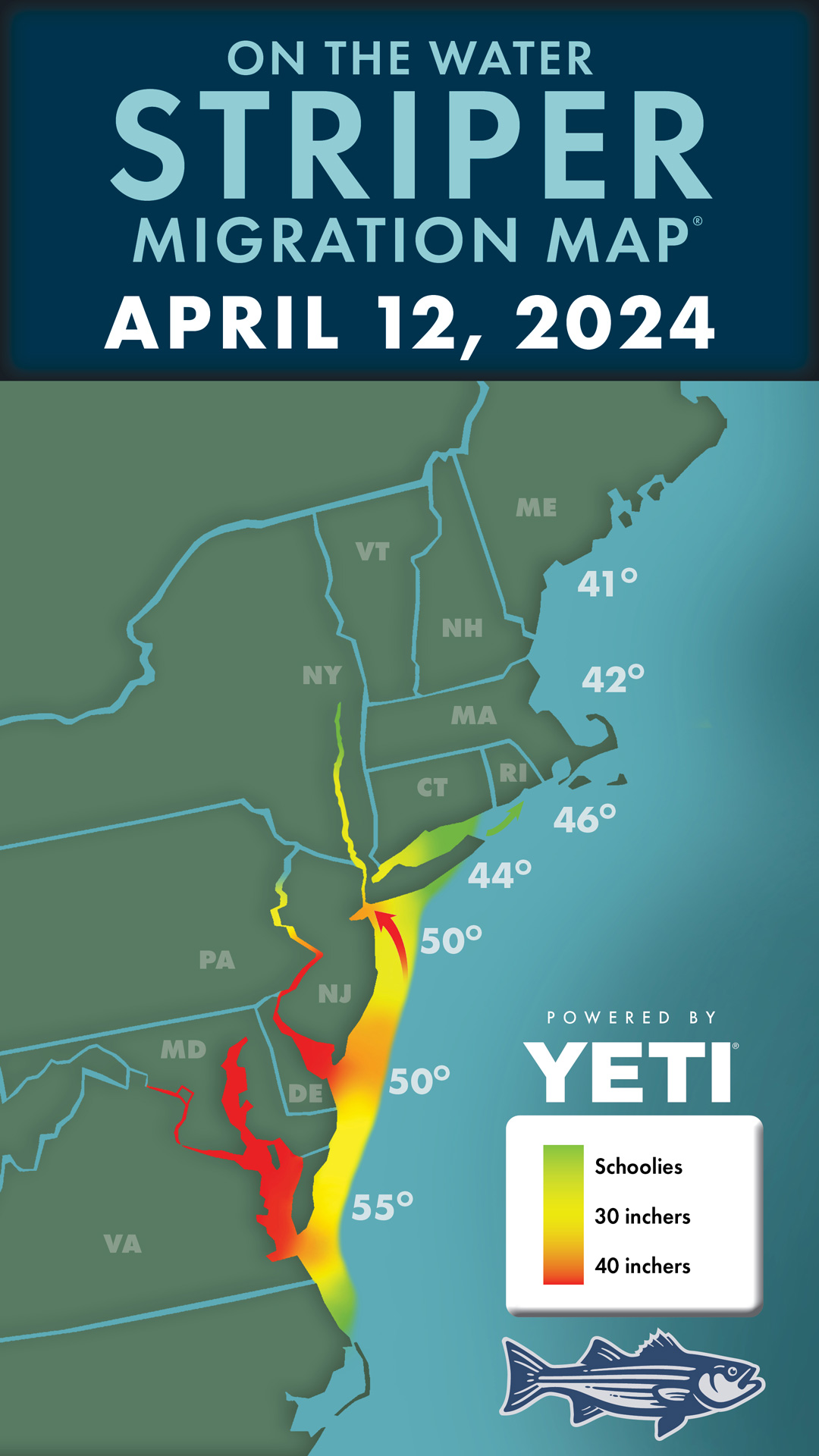 Striper Migration Map for April 12, 2024